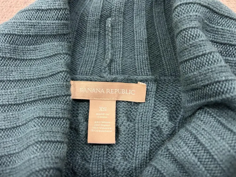Banana Republic Sweater Womens XS Teal Cable Knit Cowl Neck Preppy Luxury